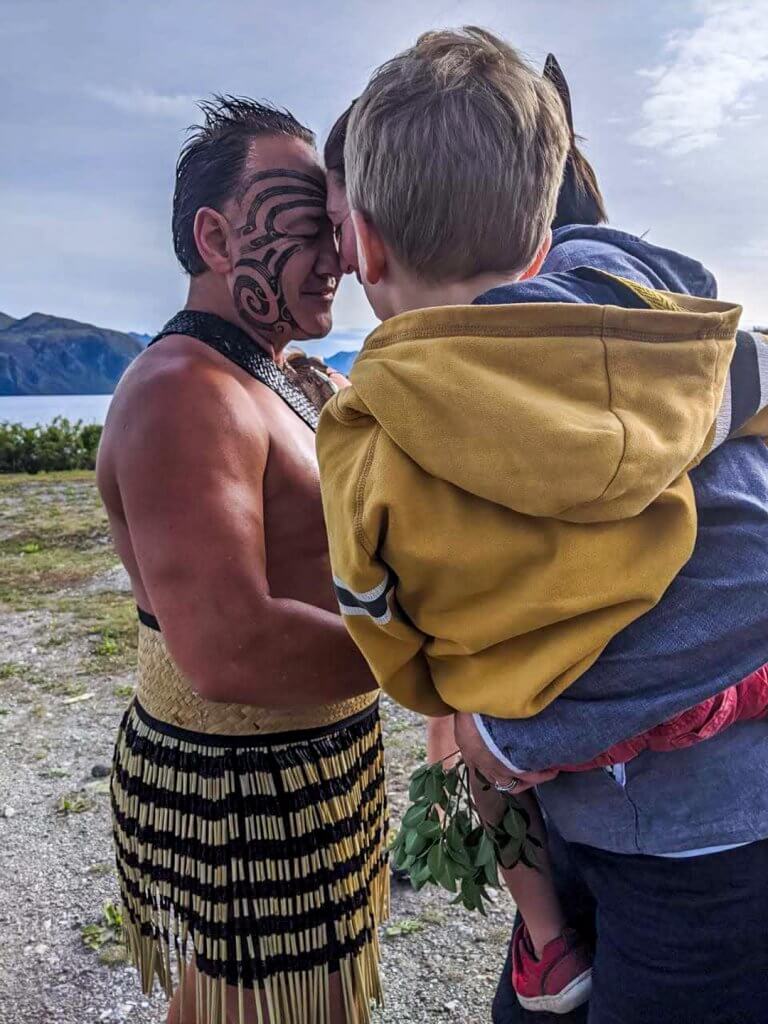 Hongi at a Maori Cultural Performance in Wanaka during New Zealand Road Trip through South Island