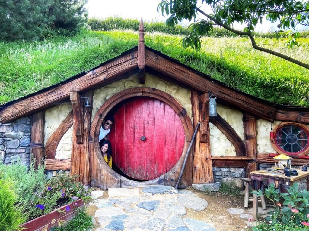 Hobbit Hole at Hobbiton, Matamata, an essential for an LOTR fan on a road trip in New Zealand