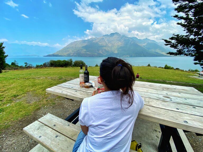 Picnic enroute Glenorchy to save money while travelling in New Zealand Trip.