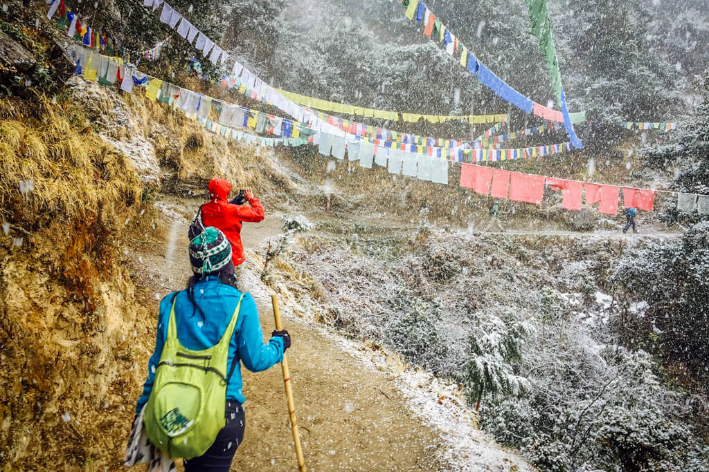 Unexpected snow during the Paro Taktsang Hike