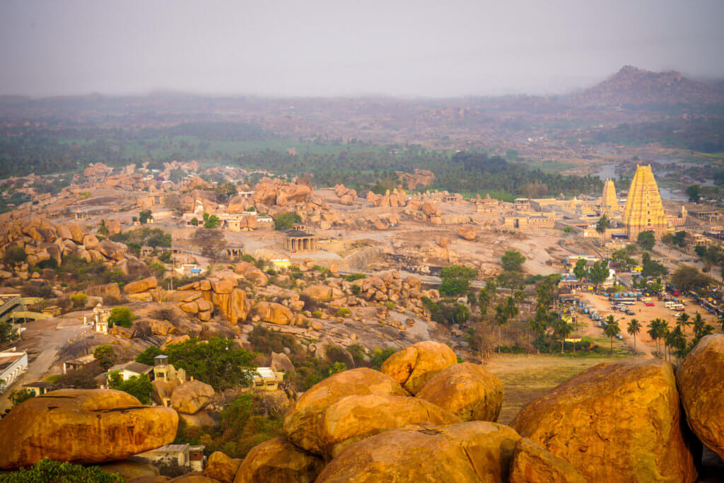 View of Hemakuta Hills and Virupaksha Temple from Matanga Hill