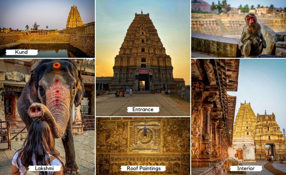 Virupaksha Temple Hampi - Lakshmi the Elephant, Kund, Vegetable Paint Ceiling Paintings, Monkey, and Ornate Pillars - This is one of the most popular places to visit in hampi