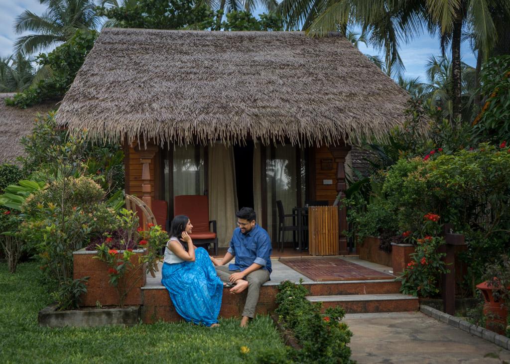 Cottages made of natural materials at Sitaram Beach retreat in Kerala