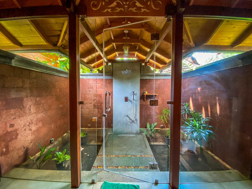 Open bathroom in the premium wooden villa at Sitaram Beach Retreat