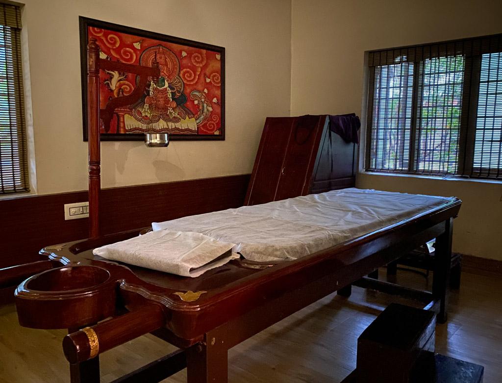 The platform on which treatments are done at this Ayurveda retreat in Kerala India