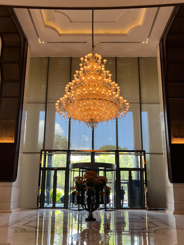 Chandeliers in the looby at the Ritz Carlton- A luxury hotel in Pune