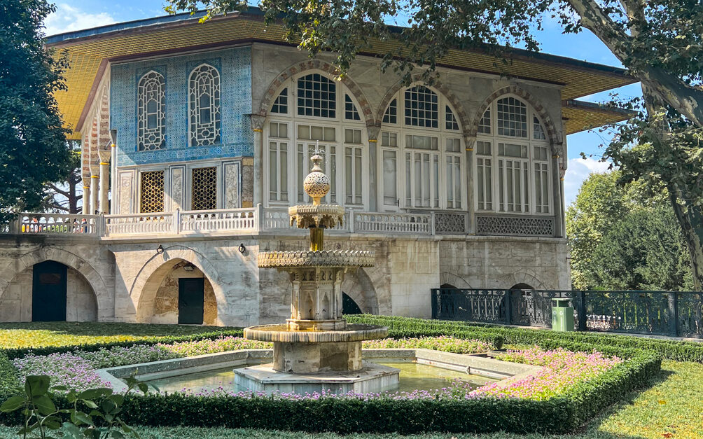 A garden and building in Topkapi palace in Istanbul Turkiye