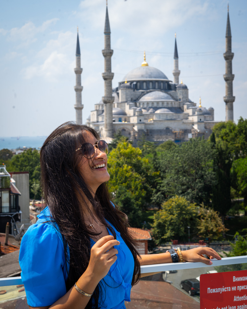 View of the Blue Mosque from Seven Hills Restaurant in Istanbul Turkey