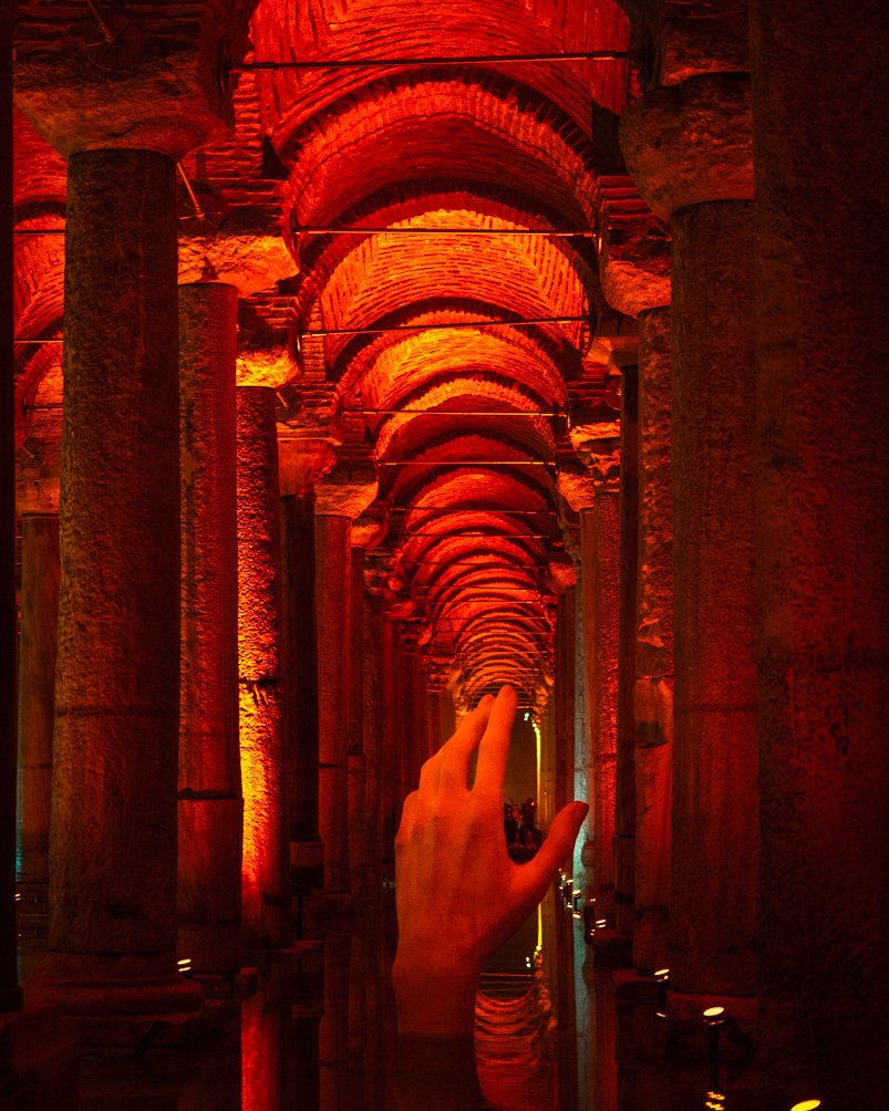 Sculptures in the Basilica Cistern in Istanbul Turkiye