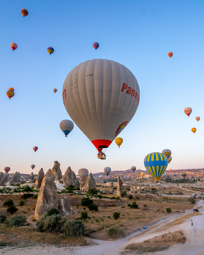 View of colourful hot air ballons in Cappadocia Turkey