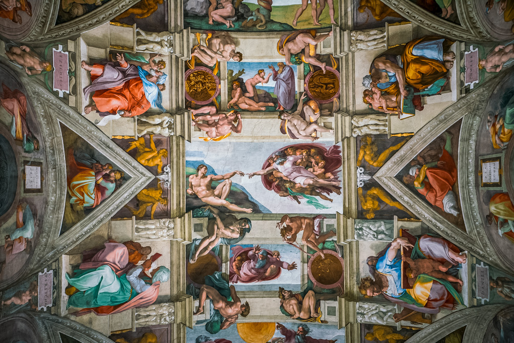 The ceiling of Sistine Chapel painted by Michelangelo