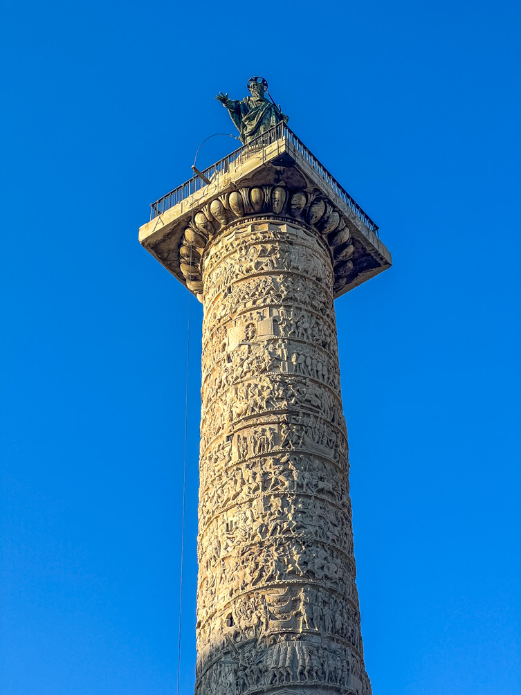 The deatiled column of Marcus Aurelius at Piazza Colonna in Rome
