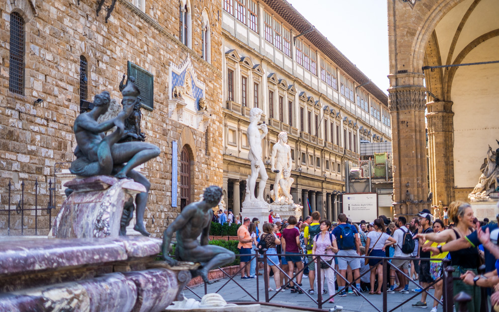 Sculptures at Piazza della Signora in Florence - a visit here is one of the best things to do in Florence
