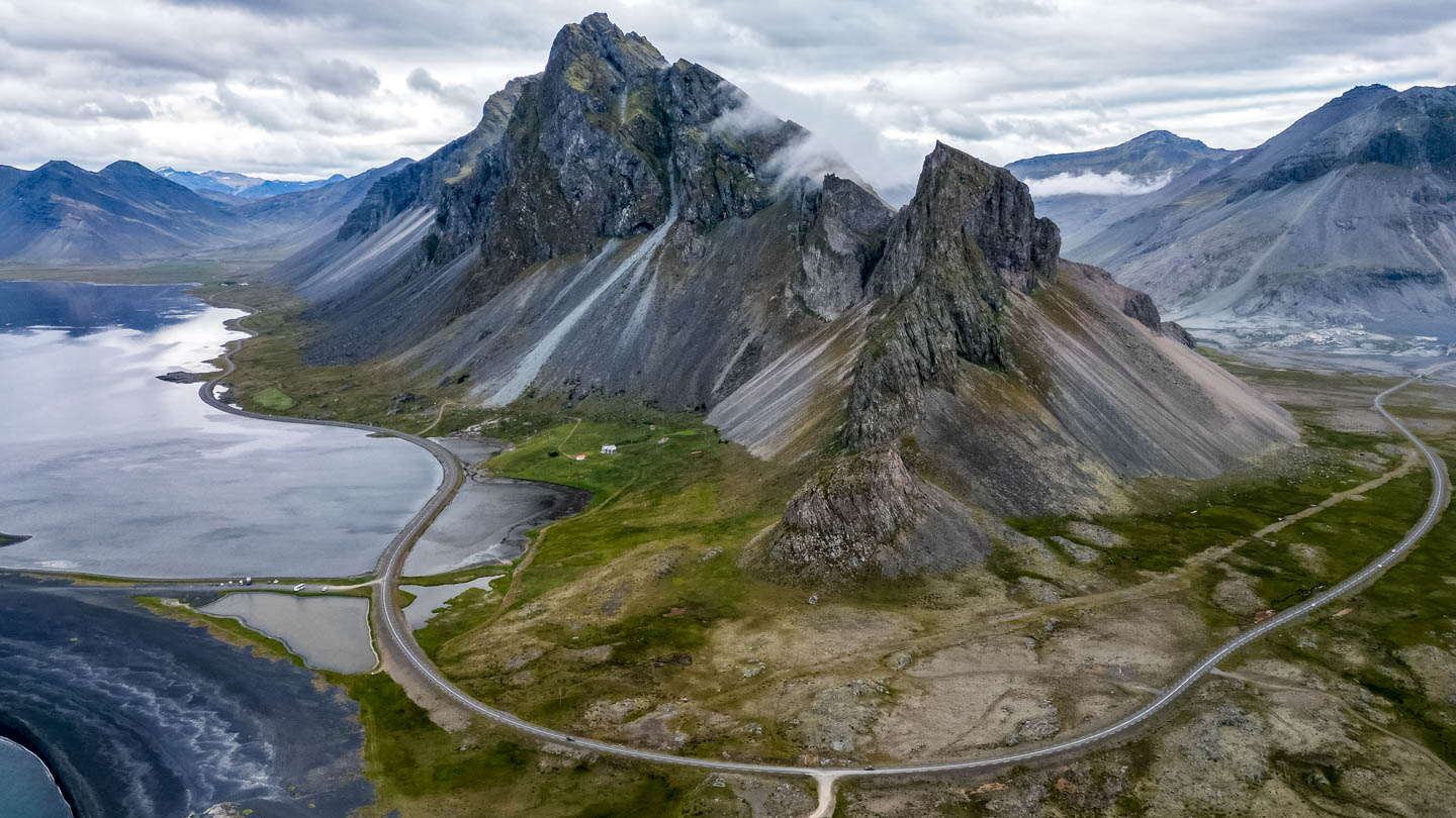 Drive view from drone in the south east of Iceland