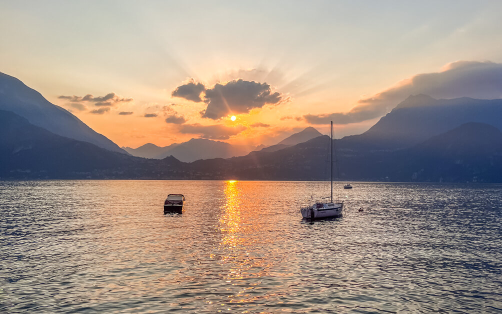 View of gorgeous sunset on Lake Como from Varenna