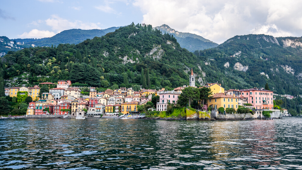 The beautiful villa of Varenna as seen from the ferry on a Lake Como Day trip