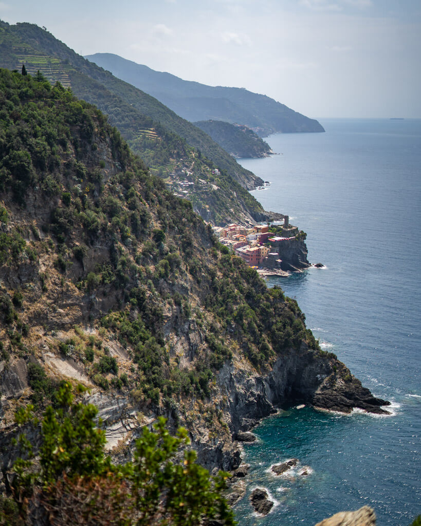 Getting a peek of Vernazza on the Cinque Terre coastline on the hike from Monterosso to Vernazza