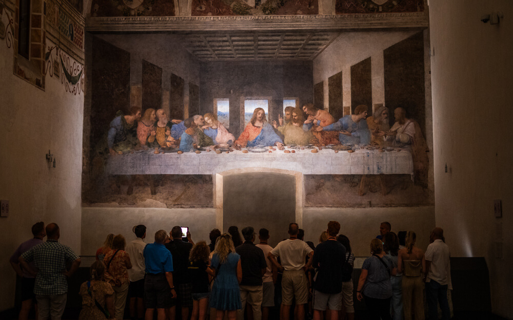 The famous Last Supper mural by Leonardo Da Vinci in  in the refectory of the Dominican convent of Santa Maria delle Grazie in Milan