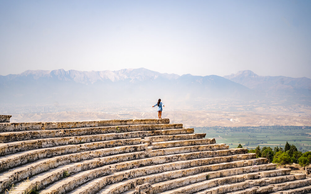 View of mounatins from the stairs of the theatre at Hierapolis