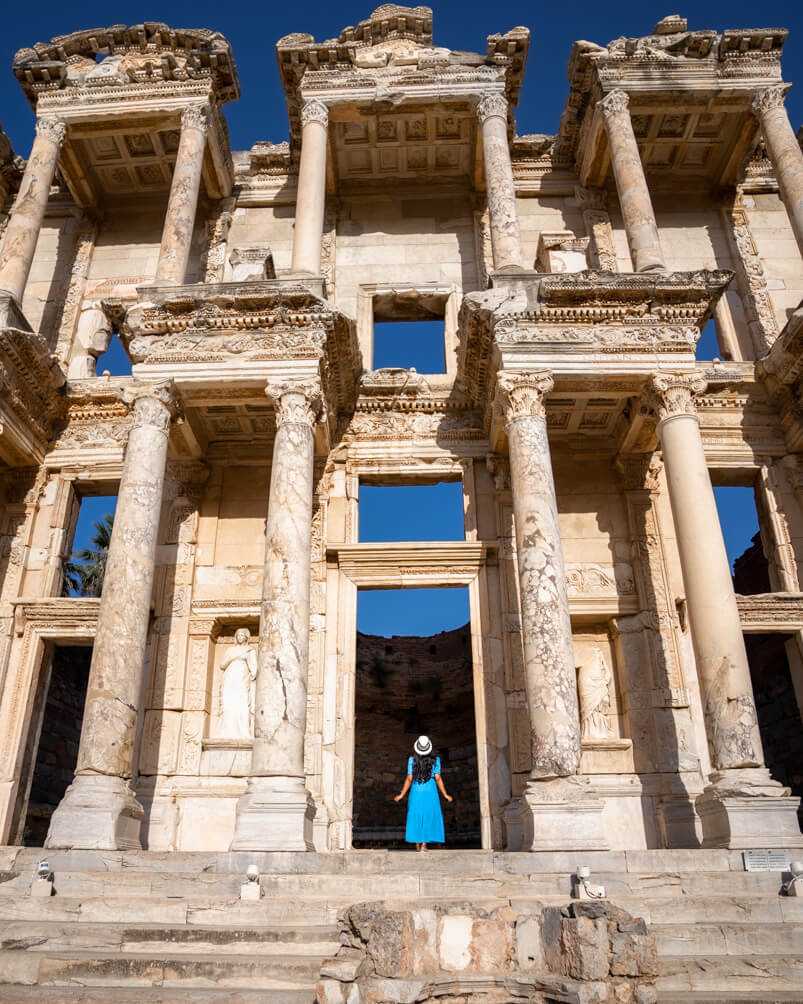 Girl standing at the library of Ephesus near Selcuk