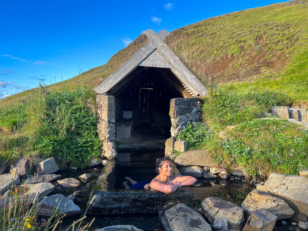 A girl bathing in a hot spring in Iceland