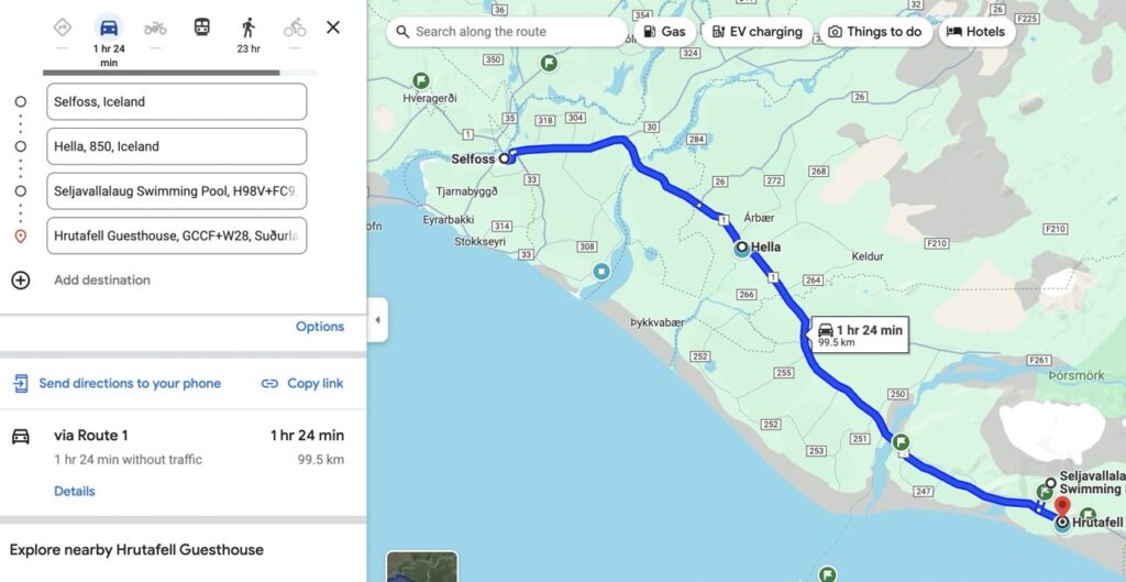 10-Day Iceland Itinerary: An Unforgettable Road Trip 20 Day 3 Iceland driving map: Selfoss, Hella, Seljalandsfoss and Seljavallalaug Swimming Pool