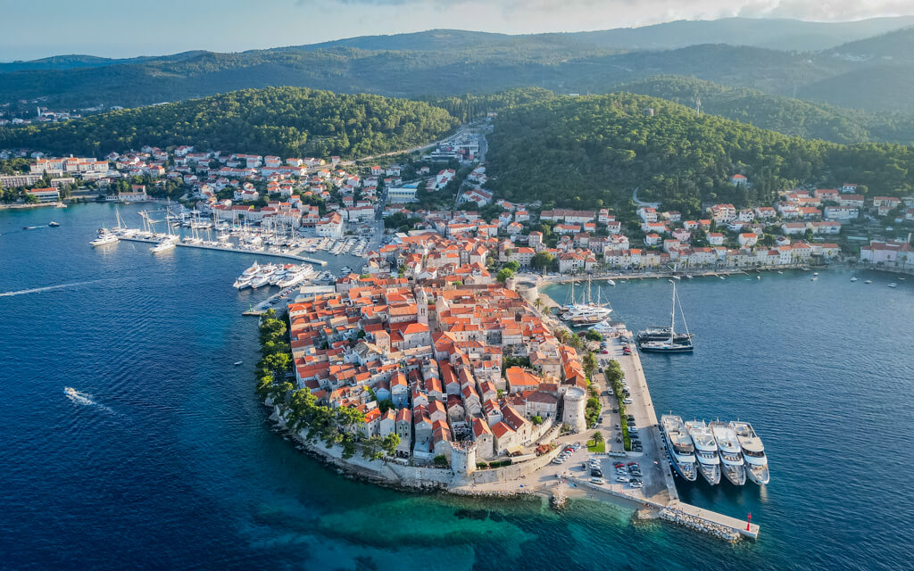 Our Unforgettable 6-Month World Travel Itinerary 6 A drone view of Korcula in Croatia