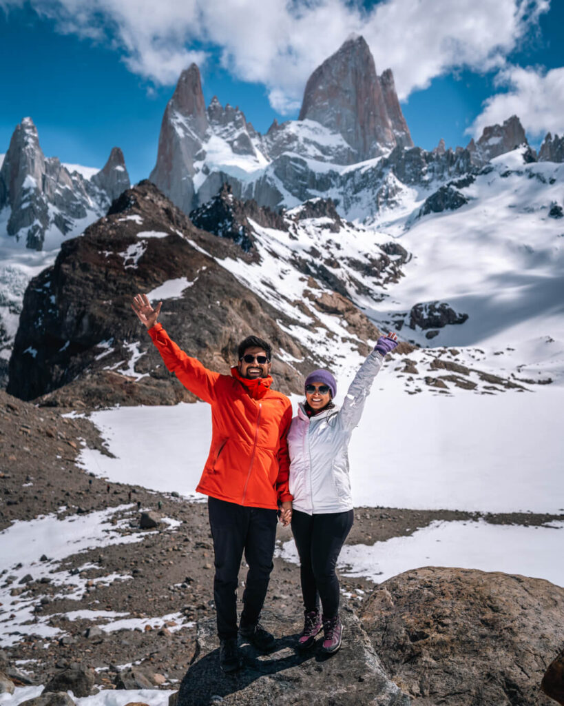 A couple at Laguna de Los Tres in Patagonai, Argentina