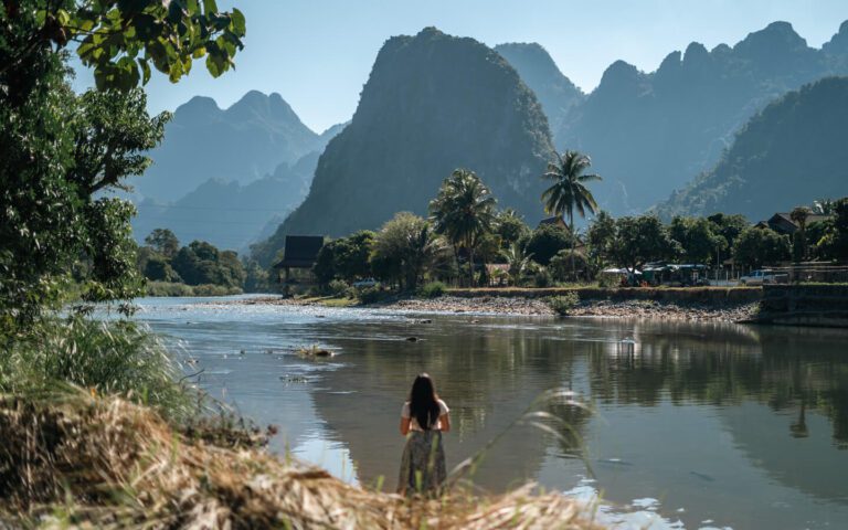 View of the mountains and river near Vang Vieng in Laos