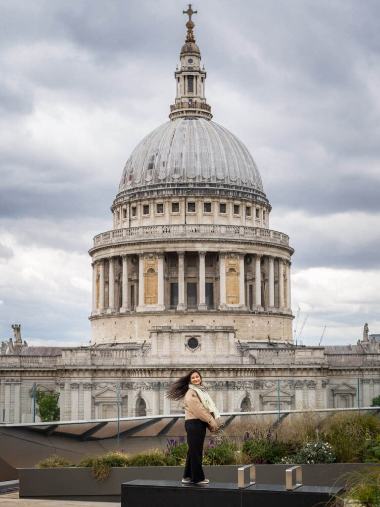 View of St Paul's Cathedral from the One New Change rooftop, one of the best free viewpoints in London.