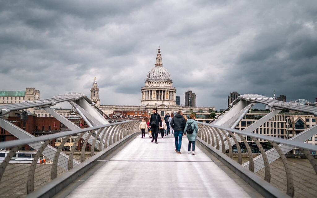 4-Day London Itinerary: Best of London + Easy Walking Routes 13 A view of St Paul's Cathedral while walking on the Millenium Bridge in London