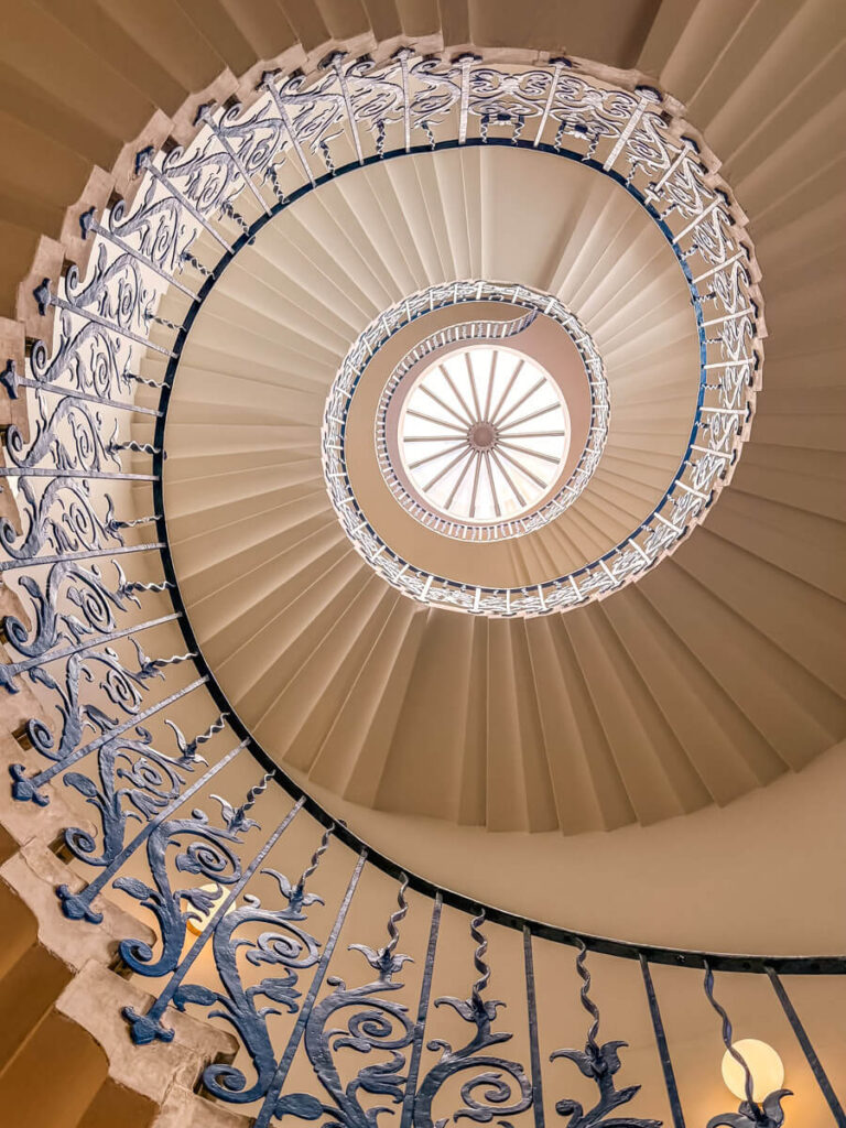 The famous blue and white Tulip Stairs inside Queen's House in Greenwich