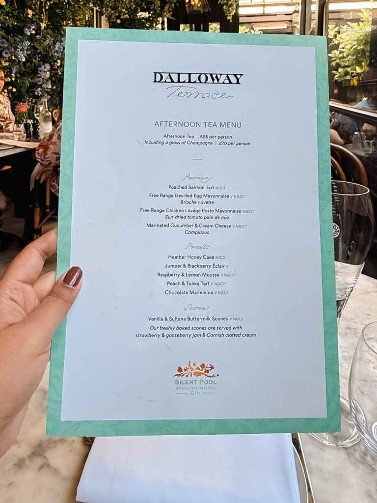 7 Best Paid Attractions in London Actually Worth Paying For 18 The afternoon tea menu at Dalloway Terrace at the Bloomsbury Hotel in London