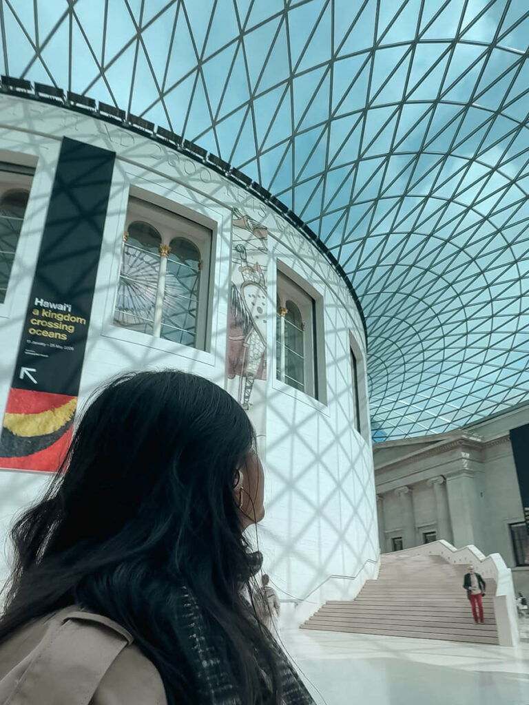 British Museum Great Court in London with its iconic glass roof – one of the best free museums in London.